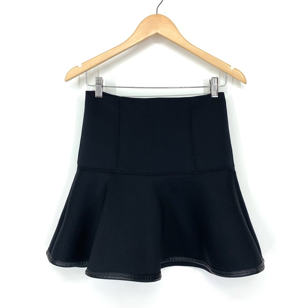 Club Monaco Black Mini Skater Skirt With Faux Leather Trim & Exposed Zipper